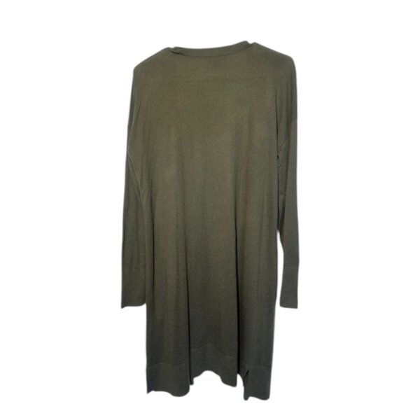 Halogen Open Front Pocket Cardigan Large‎ Green Long Line Cashmere Blend - Picture 2 of 4
